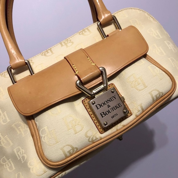 Dooney & Bourke Signature Monogram Cream Tan Canvas & Leather Mix Satchel Bag - Picture 2 of 16